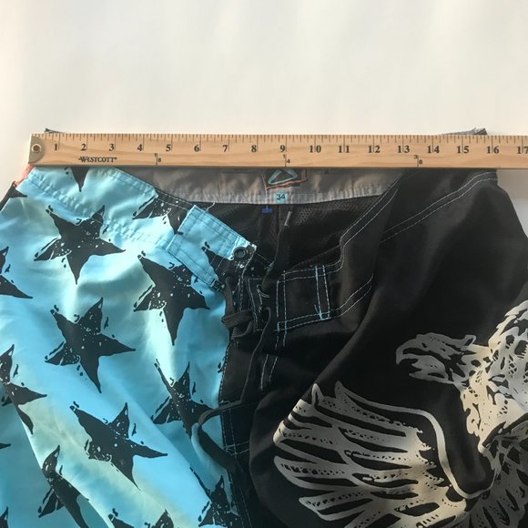 Vtg Surface Surfwear Mens Swim Suit Trunks Size 34 Patriotic Eagle Blue Bathing - Picture 9 of 11